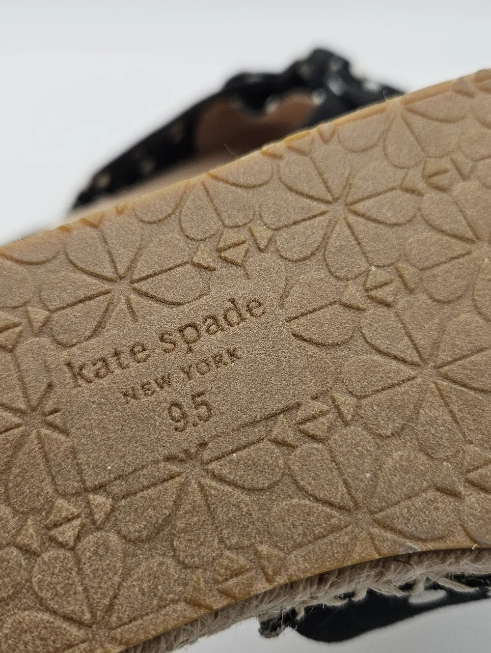 kate spade Saltie Shore black polka dot espadrille slide sandals size 9.5